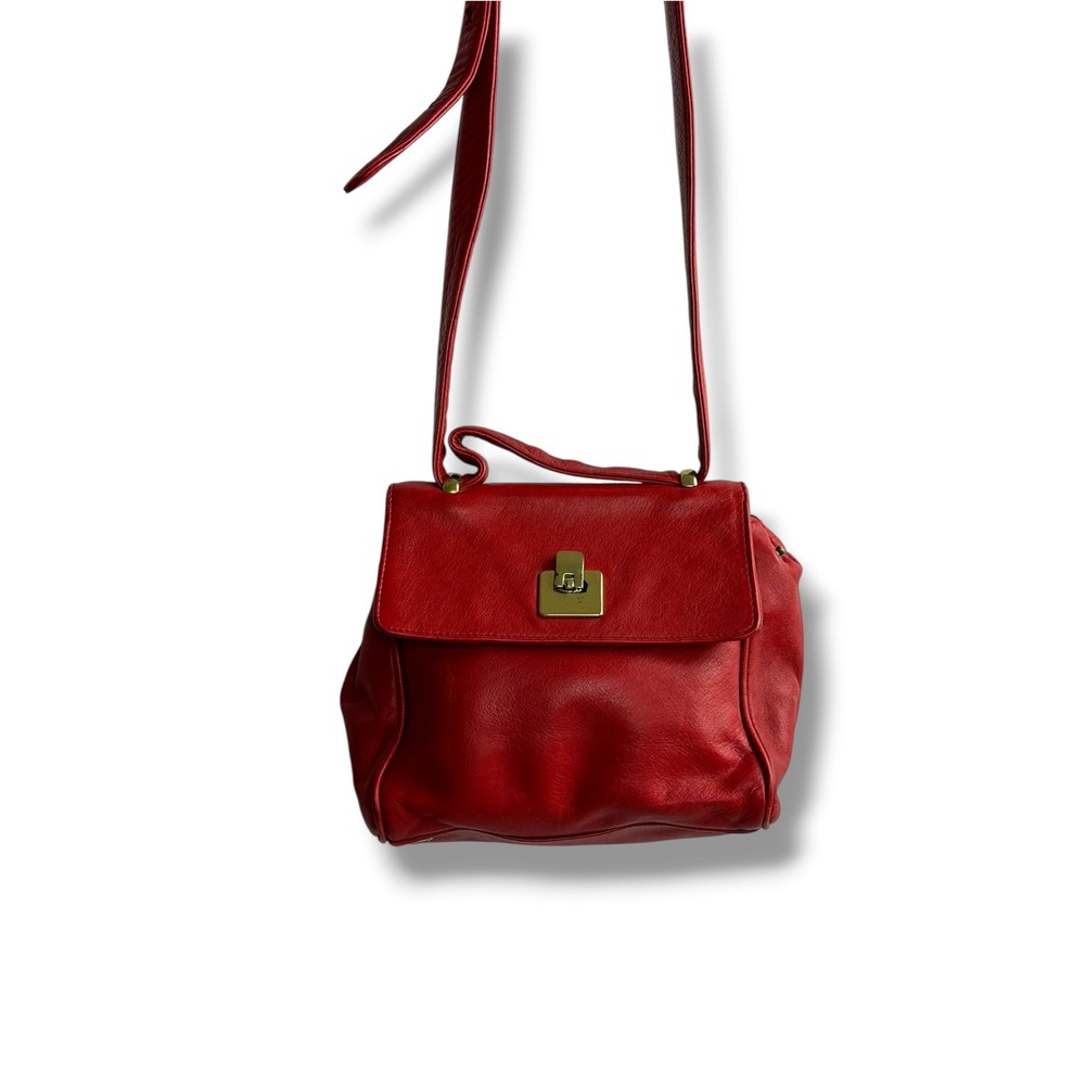 DKNY Crossbody Bag Women Small Red Leather Gold Hardware Satchel Top Handle